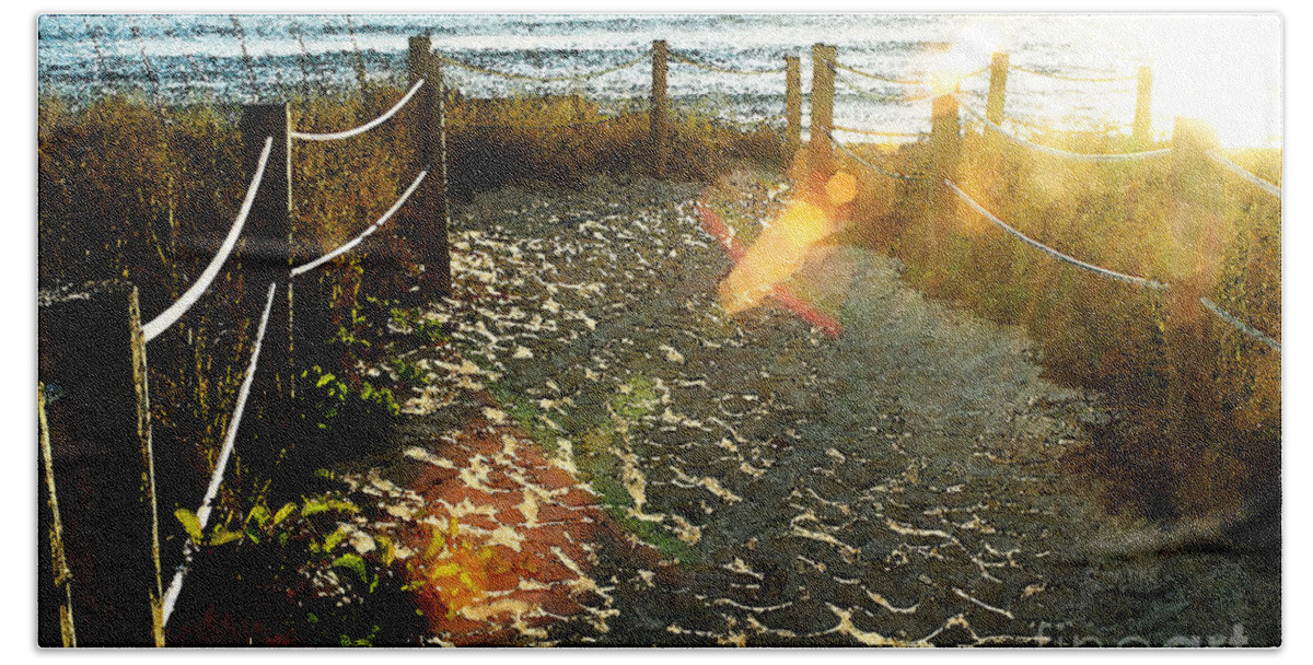 Path Bath Towel featuring the photograph Sun Ray Beach Path by Janis Lee Colon