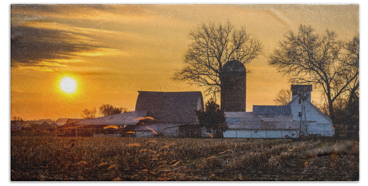 Barn Hand Towel featuring the photograph Sun Rise Over the Farm by Ron Pate