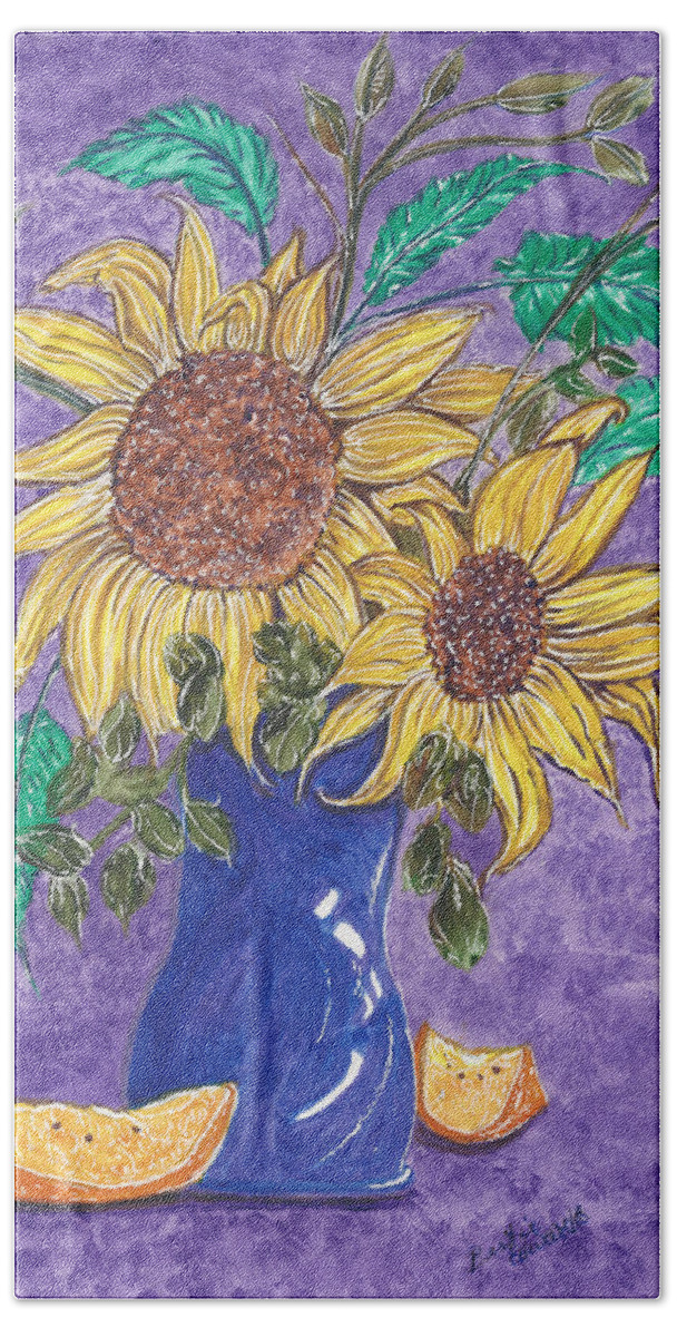 Mixed Media Hand Towel featuring the painting Sunburst by Bertie Edwards