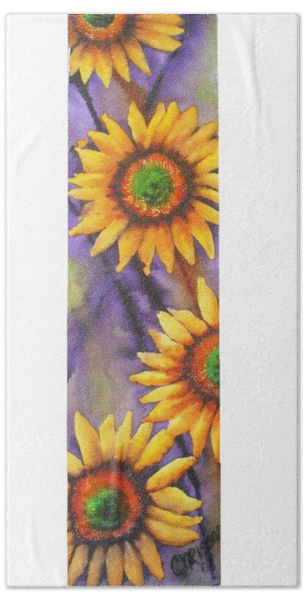 Fine Art Painting Bath Towel featuring the painting Sunflower Abstract by Chrisann Ellis