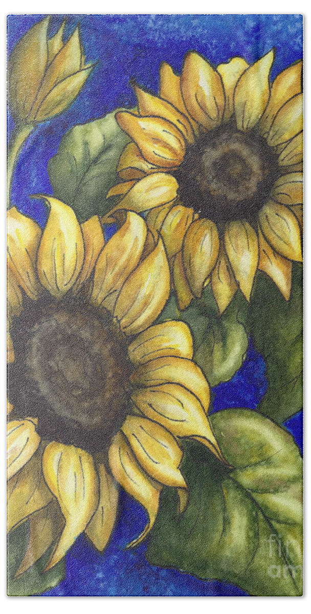 Sunflower Bath Towel featuring the painting Sunflower Duo 2 by Conni Reinecke