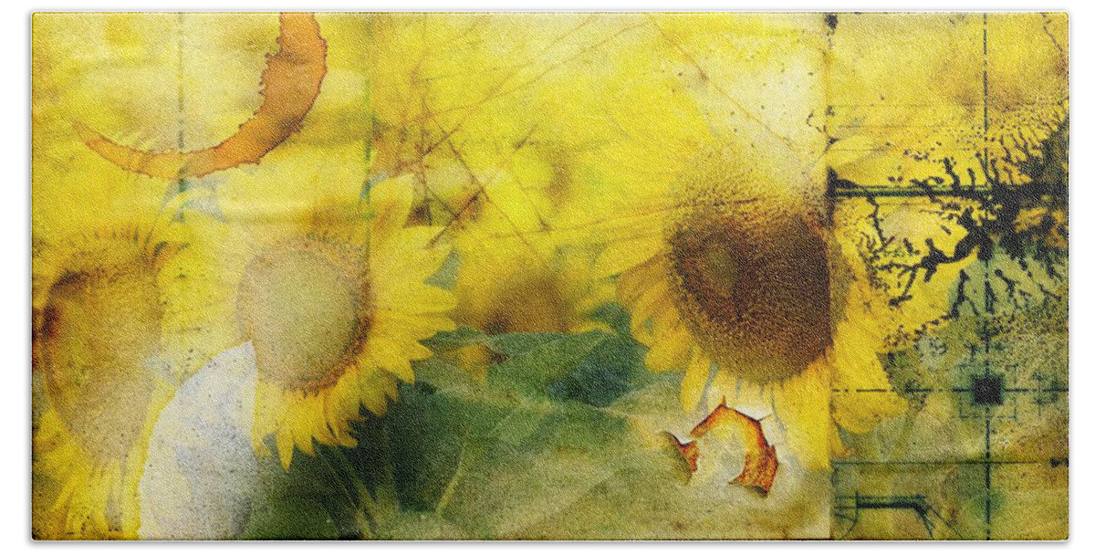 Sunflower Bath Towel featuring the photograph Sunflower Grunge by Kathy Churchman