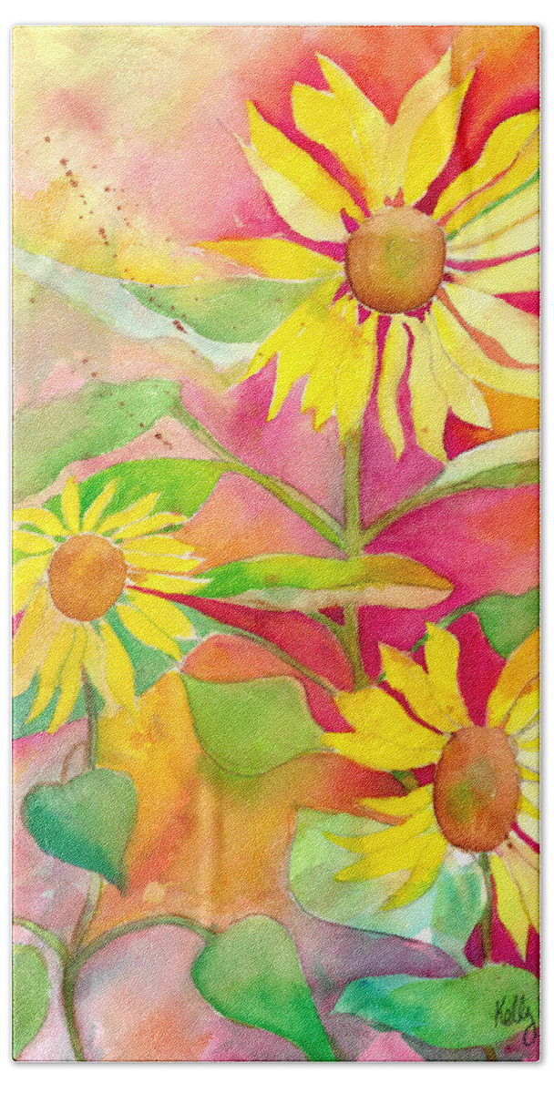 Watercolor Painting Hand Towel featuring the painting Sunflower by Kelly Perez