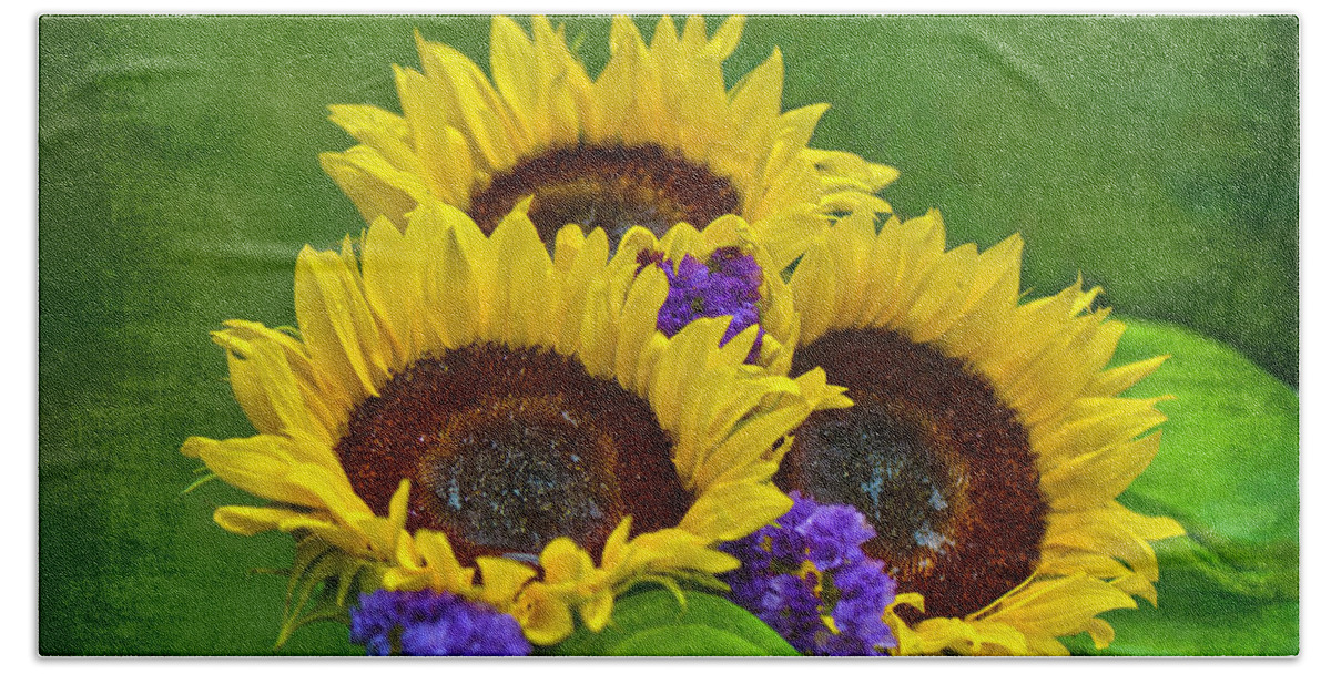 Sunflower Bath Towel featuring the photograph Sunflower Trio by Sandi OReilly