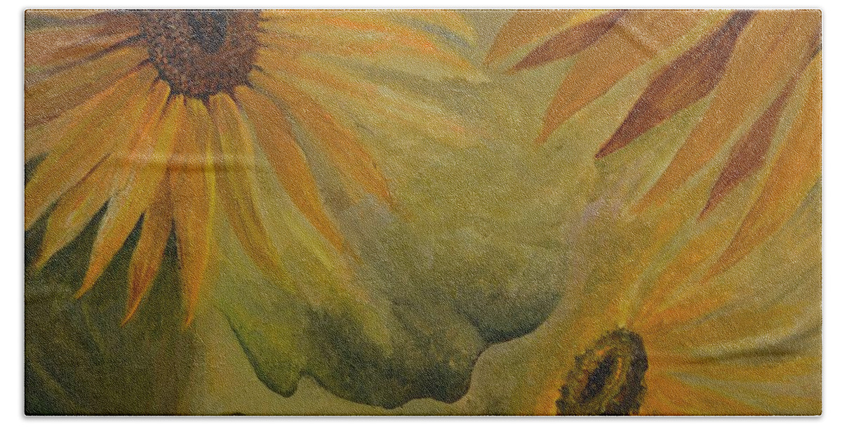 Sunflowers Bath Towel featuring the painting Sunflowers by Charles Owens