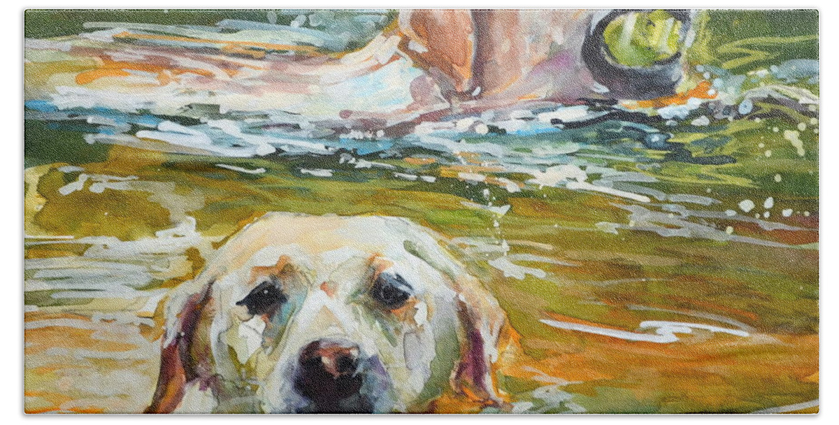 Yellow Labrador Retreivers Hand Towel featuring the painting Sunkist by Molly Poole