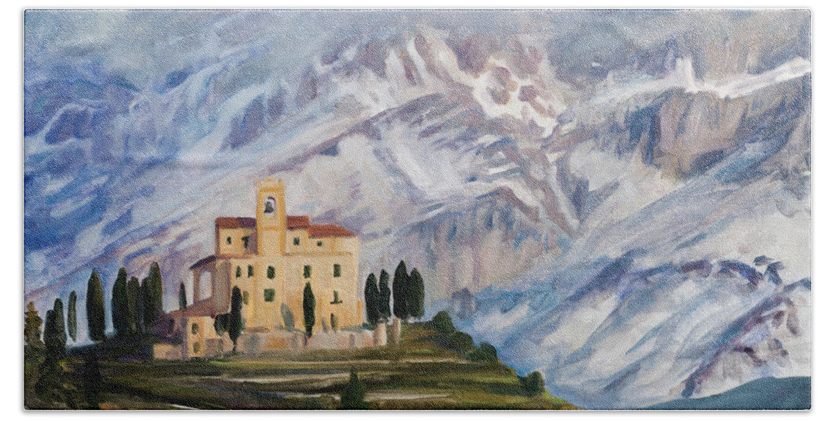 Mountain Bath Towel featuring the painting Sunray by Marco Busoni