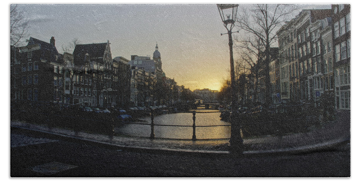 Amsterdam Bath Towel featuring the photograph Sunrise in Amsterdam by Brian Kamprath