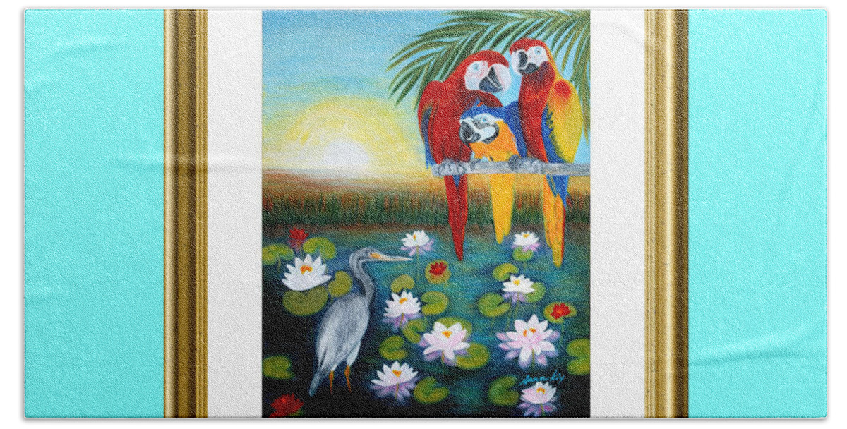 Sun Hand Towel featuring the painting Sunrise in Paradise. Inspiration Collection by Oksana Semenchenko