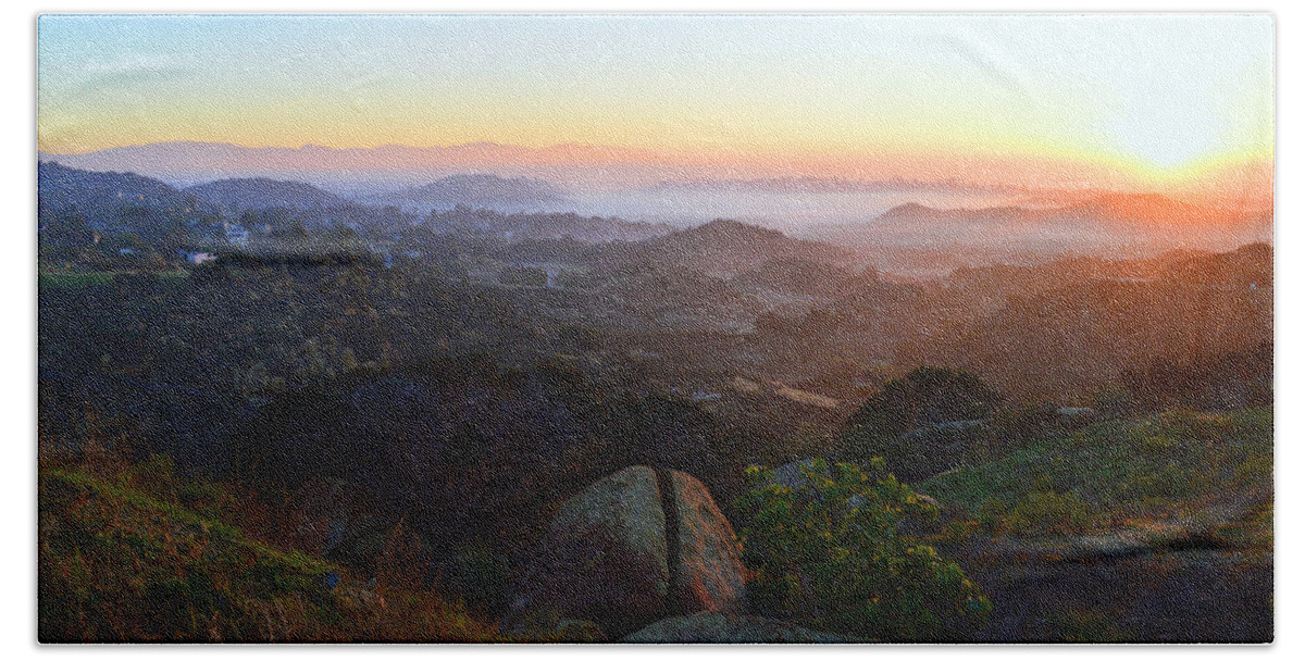 Sunrise Hand Towel featuring the photograph Sunrise Over San Fernando Valley by Glenn McCarthy Art and Photography