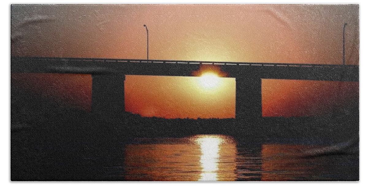 Sunset Hand Towel featuring the photograph Sunset and Bridge by Debra Forand