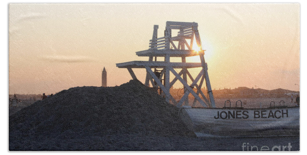 Sunset At Jones Beach Hand Towel featuring the photograph Sunset at Jones Beach by John Telfer