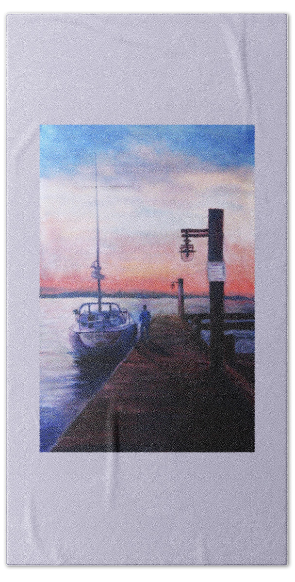 Watercolor Hand Towel featuring the painting Sunset at Rocky Point by Sher Nasser
