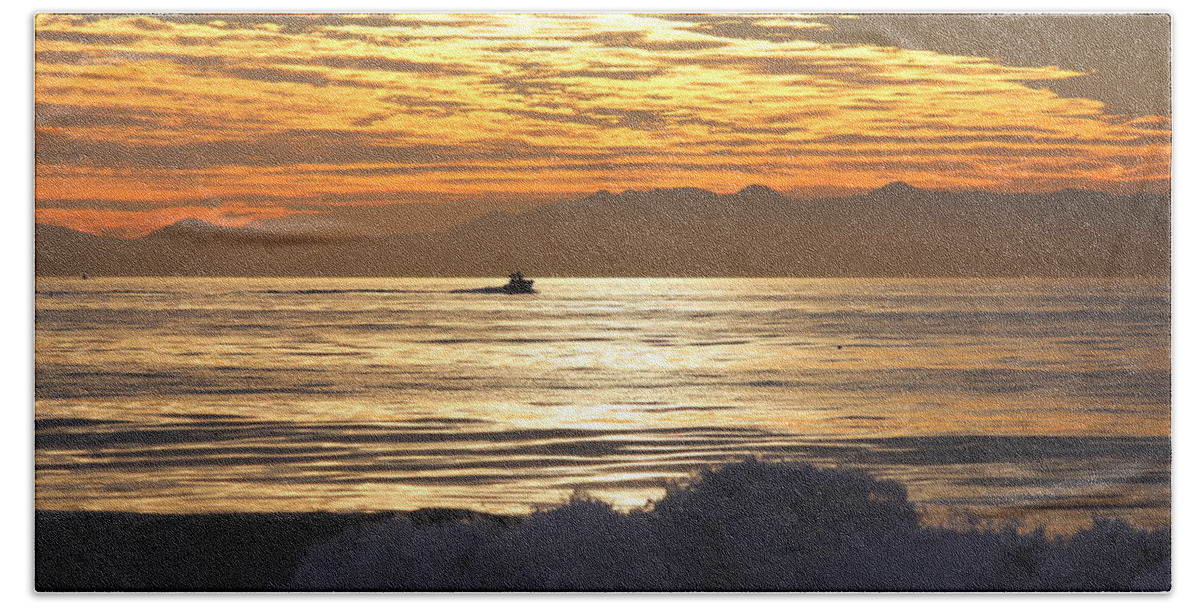 Sunset Bath Towel featuring the photograph Sunset at Santa Cruz Island by Liz Vernand