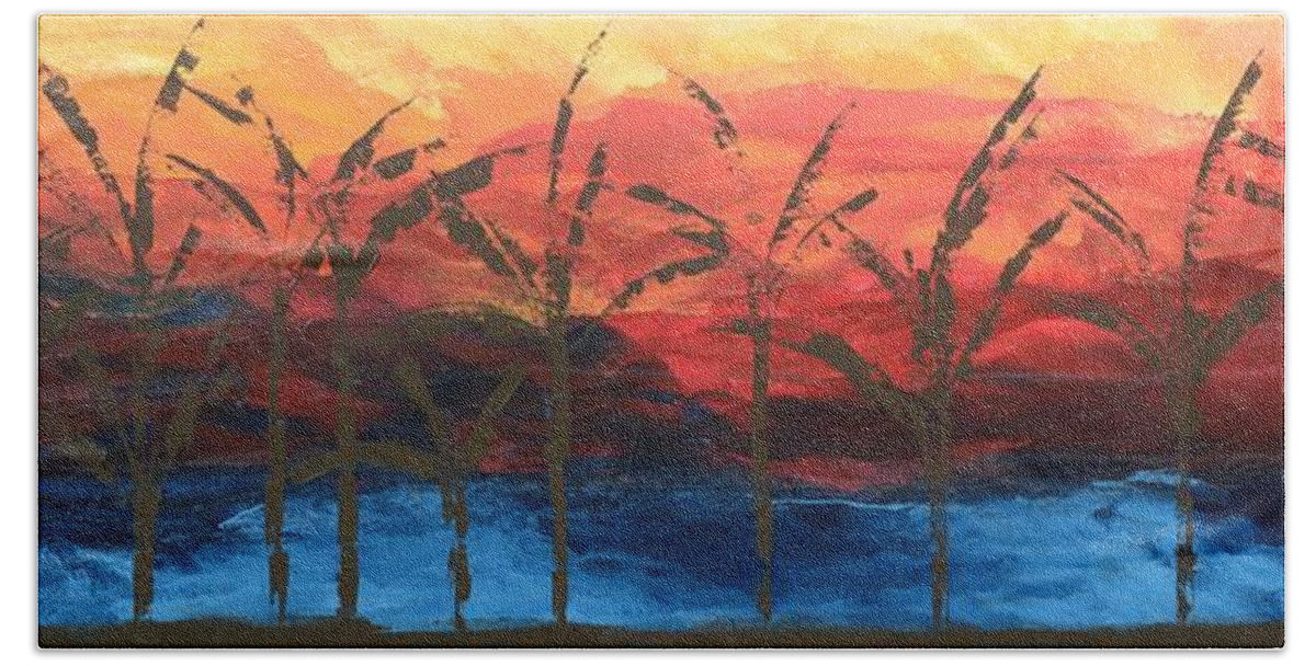 Sunset Beach Bath Towel featuring the painting Sunset Beach by Linda Bailey