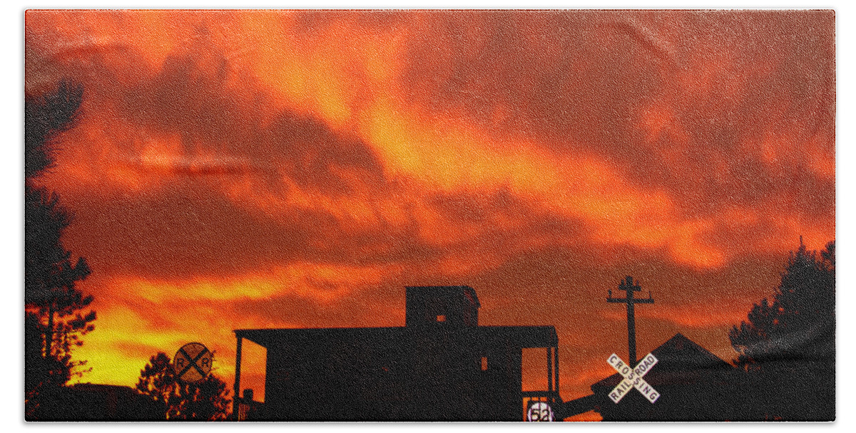 Colorado Bath Towel featuring the photograph Sunset Caboose by Dawn Key