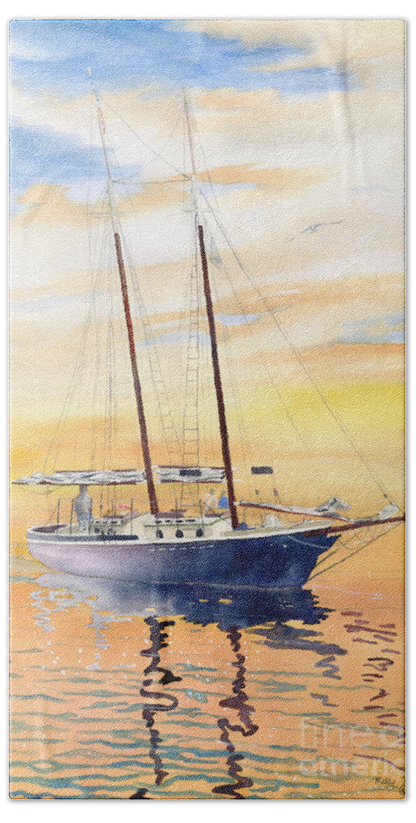 Sailboat Hand Towel featuring the painting Sunset Cruise by Melly Terpening