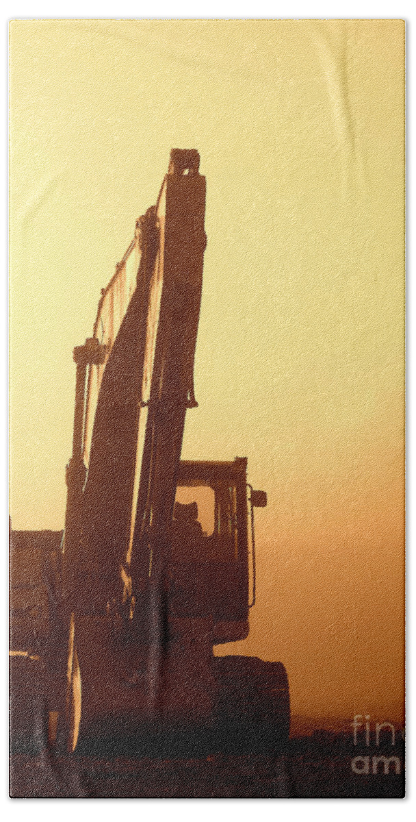 Excavator Bath Towel featuring the photograph Sunset Excavator by Olivier Le Queinec