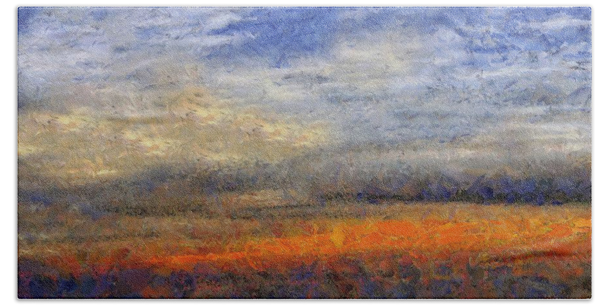 Landscape Bath Towel featuring the painting Sunset Field by RC DeWinter