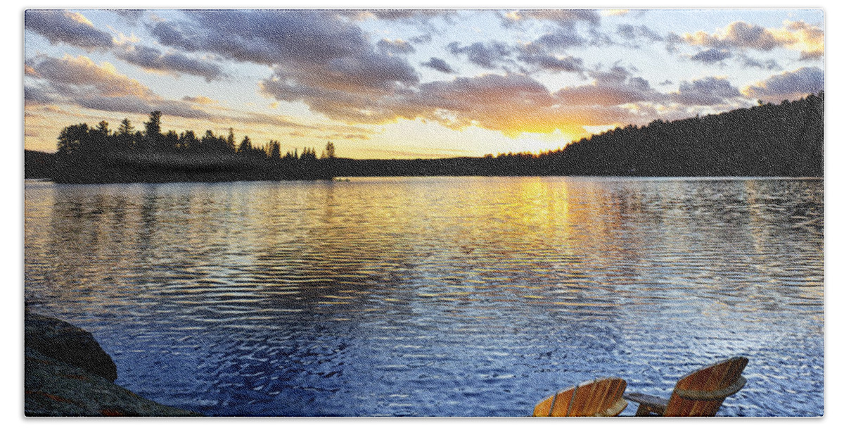 Lake Bath Towel featuring the photograph Sunset in Algonquin Park by Elena Elisseeva