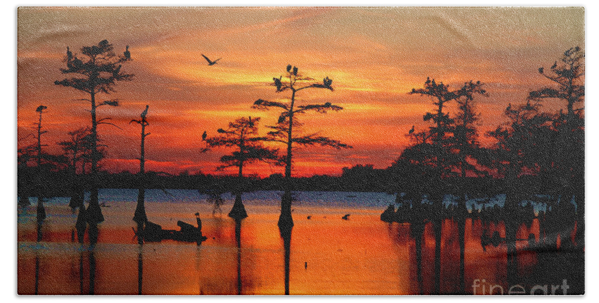 Everglades Hand Towel featuring the photograph Sunset on the Bayou by Carey Chen