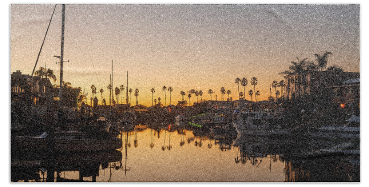 America Bath Towel featuring the photograph Sunset over harbor in Ventura California by Steven Heap