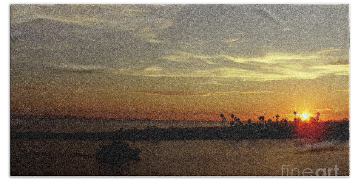 Ocean Hand Towel featuring the photograph Sunset Over Jetty Point by Kelly Holm