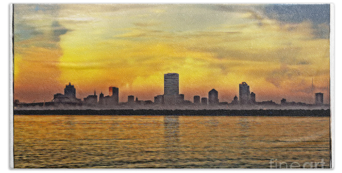 Sunset Over Milwaukee Bath Towel featuring the photograph Sunset over Milwaukee by Mary Machare