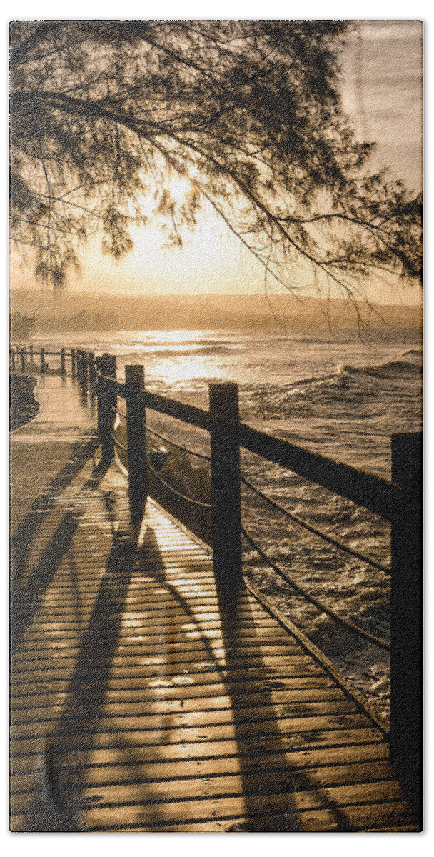 Jamaica Bath Towel featuring the photograph Sunset over Ocean Walkway by Stefan Mazzola