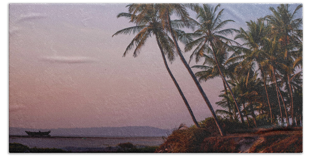 Jenny Rainbow Fine Art Photography Bath Towel featuring the photograph Sunset over the Goan Beach. India by Jenny Rainbow