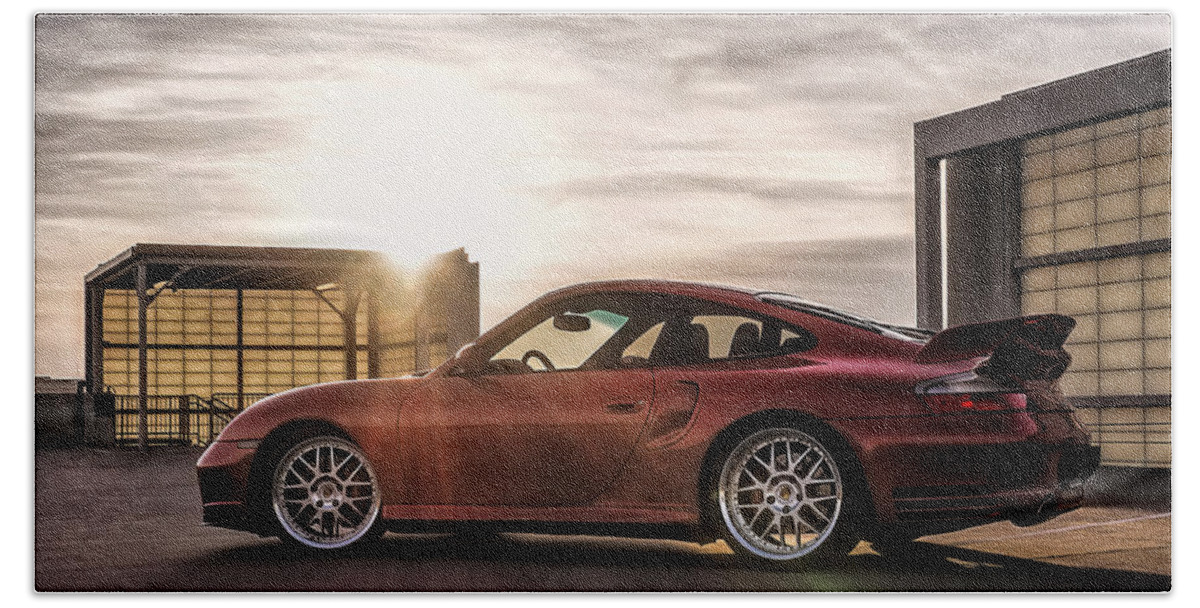 Porsche Hand Towel featuring the digital art Sunset Red by Douglas Pittman