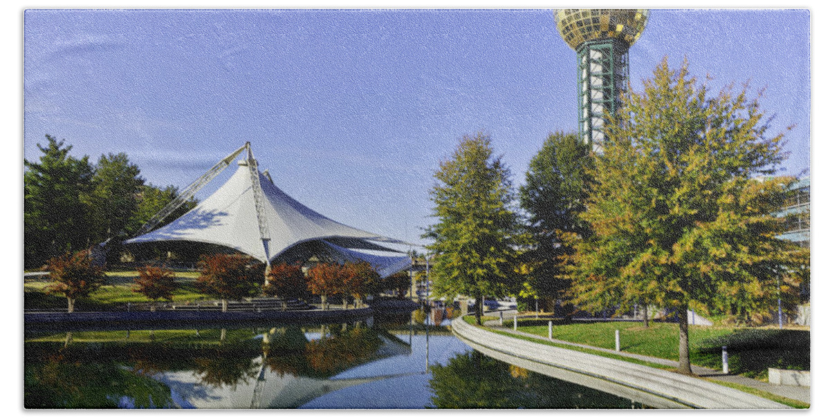 2014 Hand Towel featuring the photograph Sunsphere in the Fall by Sharon Popek
