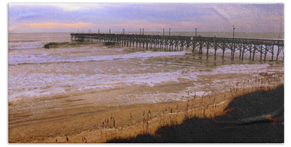 Topsail Island Hand Towel featuring the photograph Surf City Pier by Karen Wiles