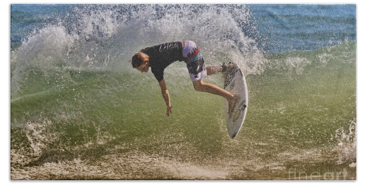 Surfer Hand Towel featuring the photograph Surfer 9222013 by Deborah Benoit