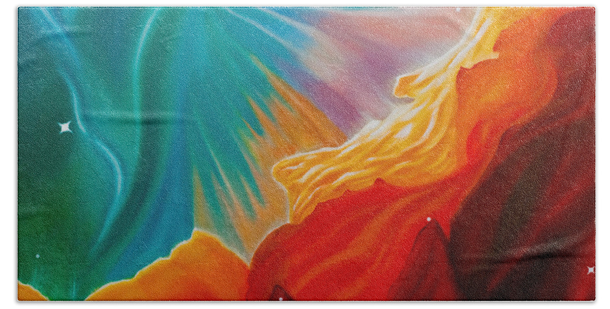 Nebula Bath Towel featuring the painting Swan Nebula by Barbara McMahon