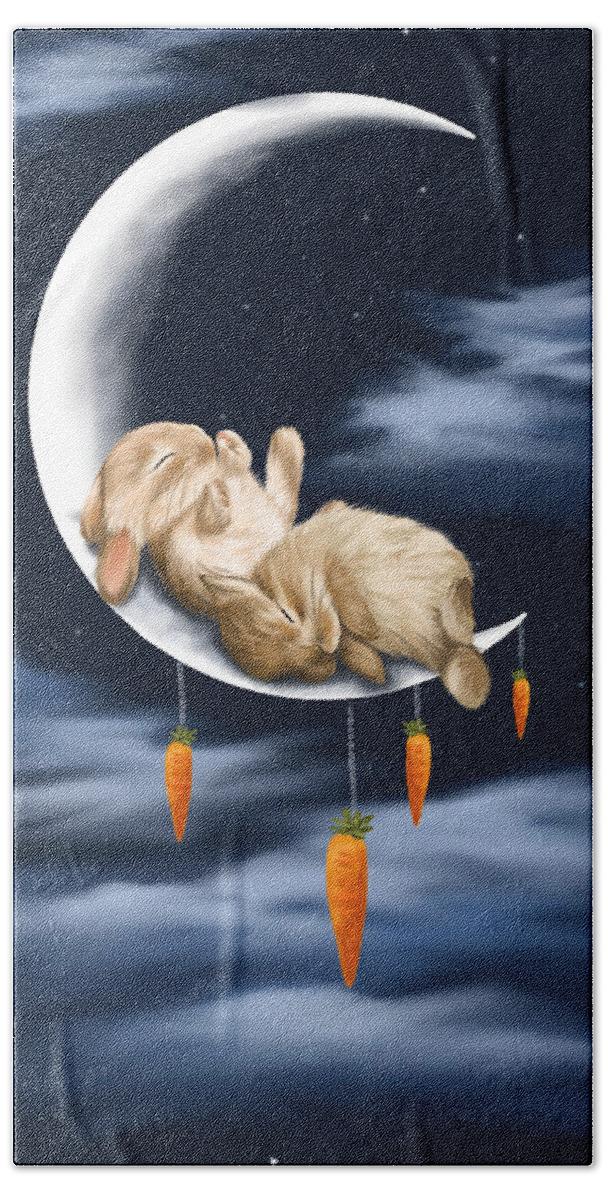 Bunnies Hand Towel featuring the painting Sweet dreams by Veronica Minozzi