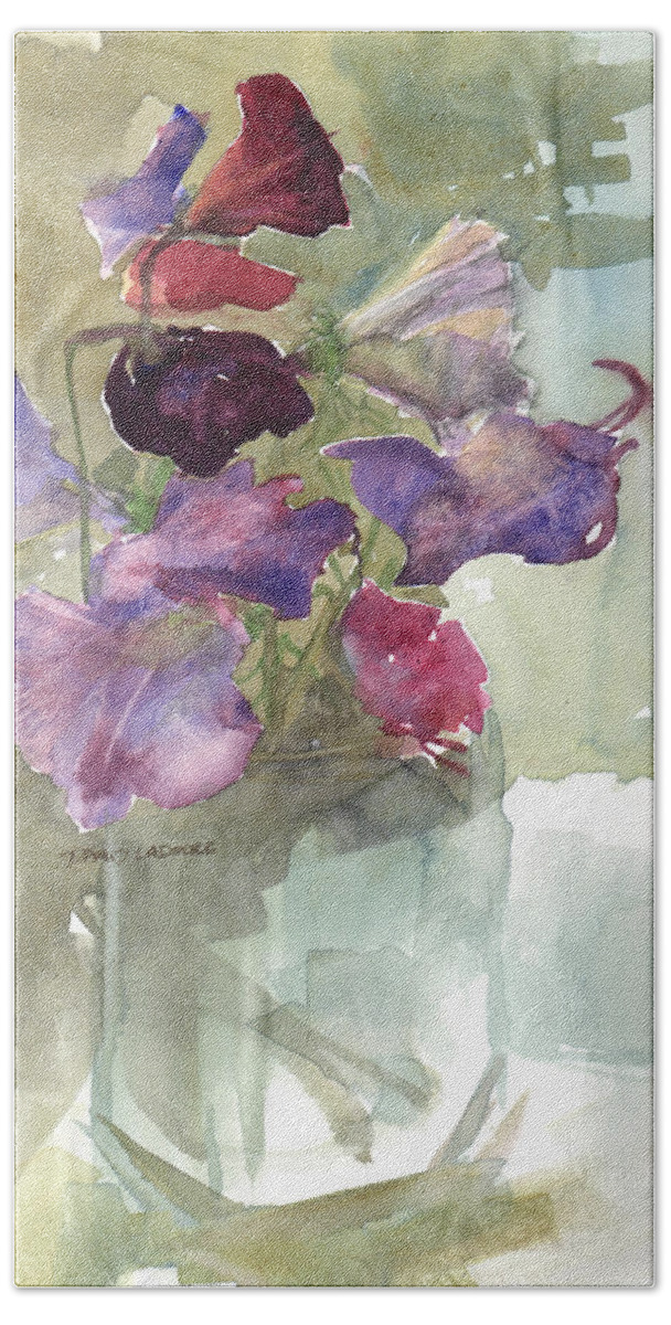 Sweetpeas Bath Towel featuring the painting Sweetpeas 3 by David Ladmore