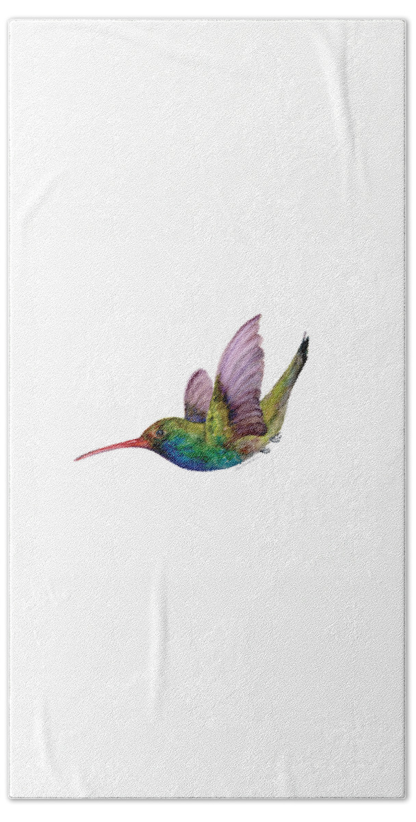 Bird Hand Towel featuring the painting Swooping Broad Billed Hummingbird by Amy Kirkpatrick
