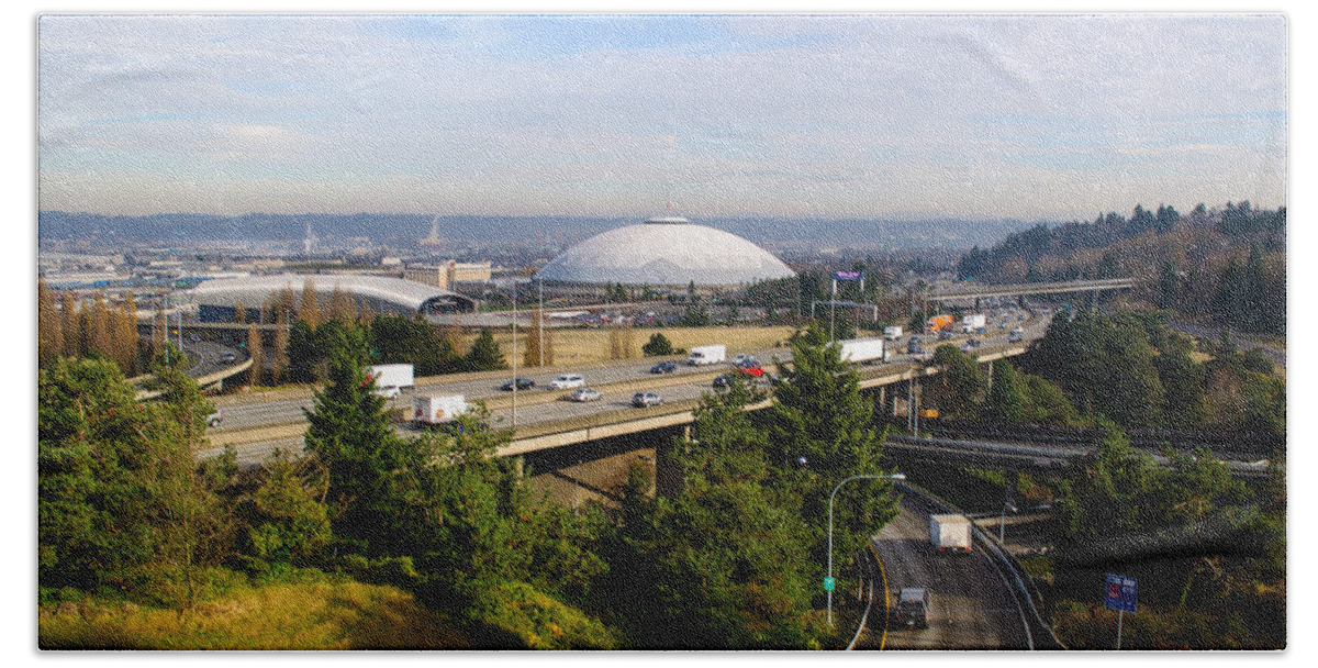 Tacoma Bath Towel featuring the photograph Tacoma Dome and Auto Museum by Tikvah's Hope