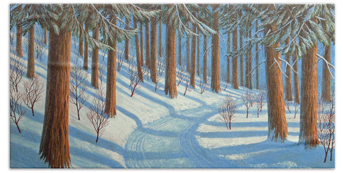 Tahoe Bath Towel featuring the painting Tahoe Forest In Winter by Frank Wilson