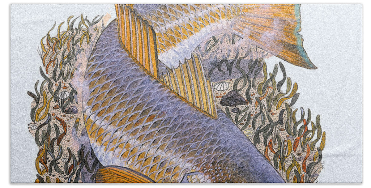 Redfish Hand Towel featuring the painting Tailing Redfish by Carey Chen