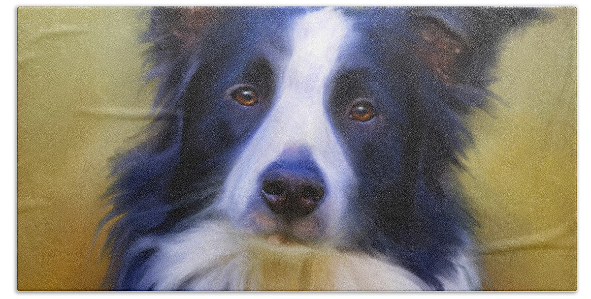 Border Collie Hand Towel featuring the painting Beautiful Border Collie Portrait by Michelle Wrighton