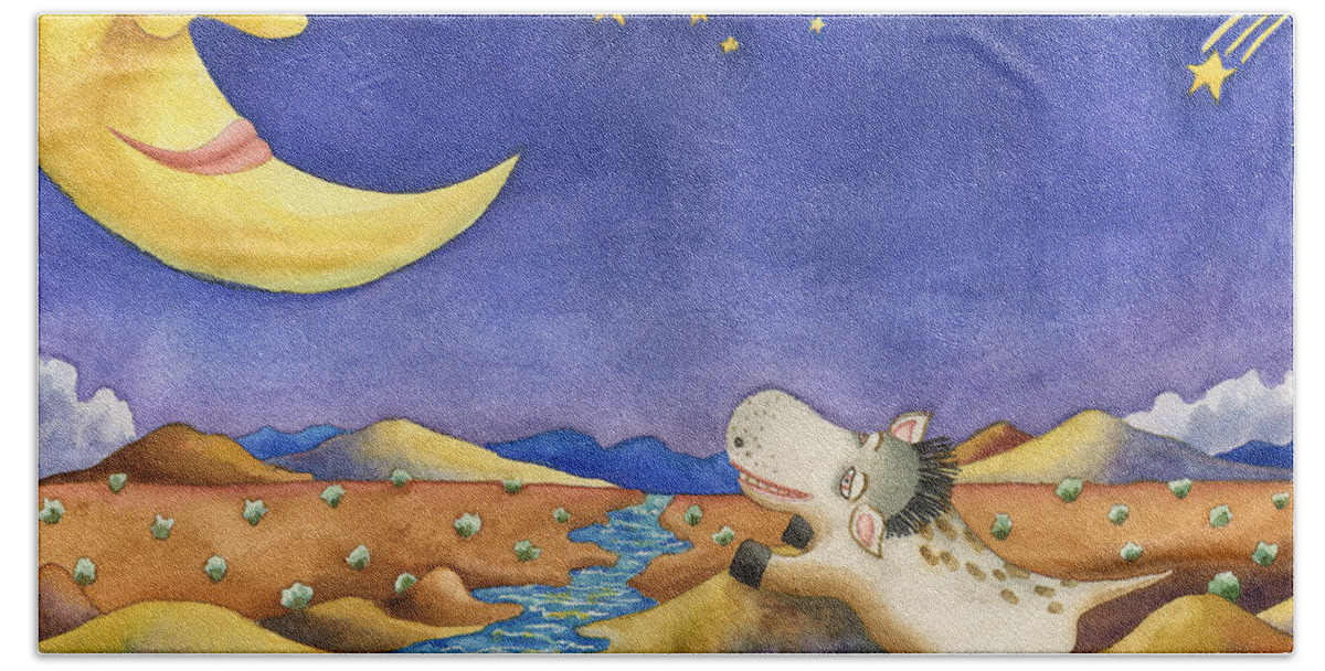 Spike The Dhog Painting Hand Towel featuring the painting Talking to Mr. Moon by Anne Gifford