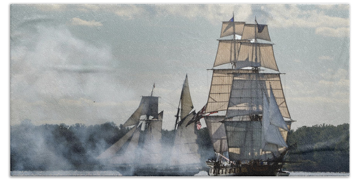 Battle Of Lake Erie Bath Towel featuring the photograph Tall Ships by Ann Bridges