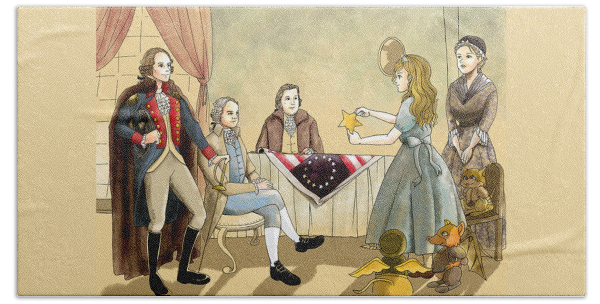 Wurtherington Diary Hand Towel featuring the painting Tammy meets Betsy Ross and George Washington by Reynold Jay