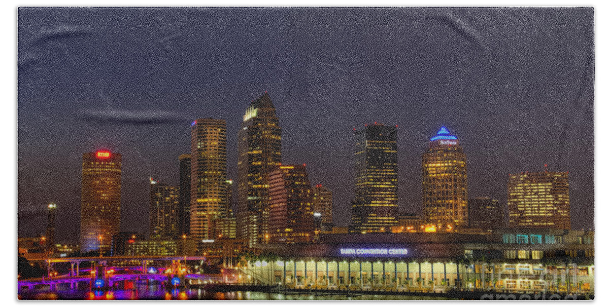 Dusk Bath Towel featuring the photograph Tampa Lights at Dusk by Marvin Spates