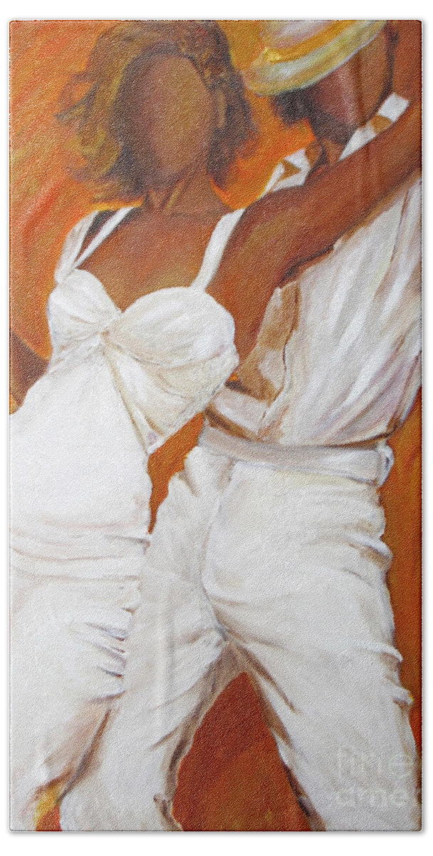 Tango Painting Bath Towel featuring the painting Tango Blanco by Sheri Chakamian
