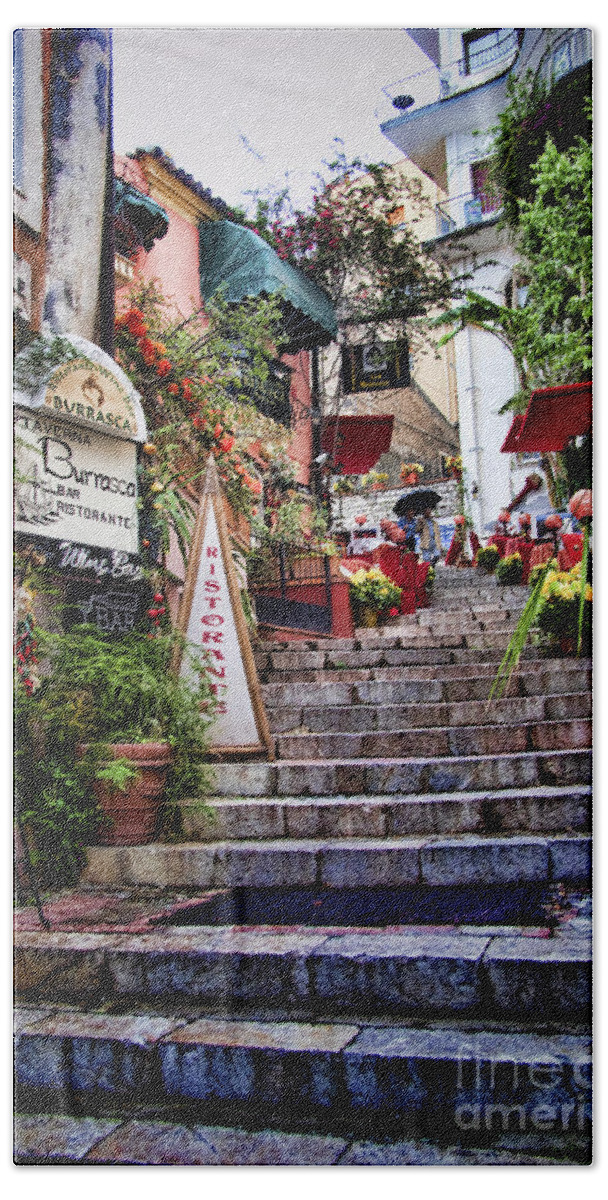 Sicily Bath Towel featuring the photograph Taormina Steps Sicily by David Smith