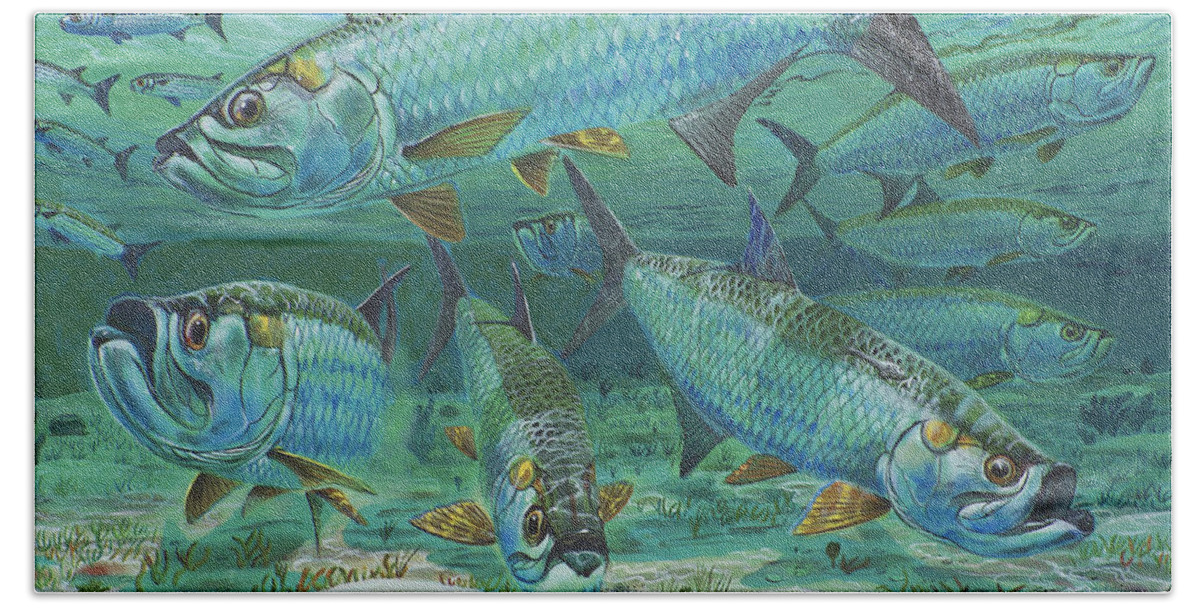 Tarpon Hand Towel featuring the painting Tarpon rolling In0025 by Carey Chen