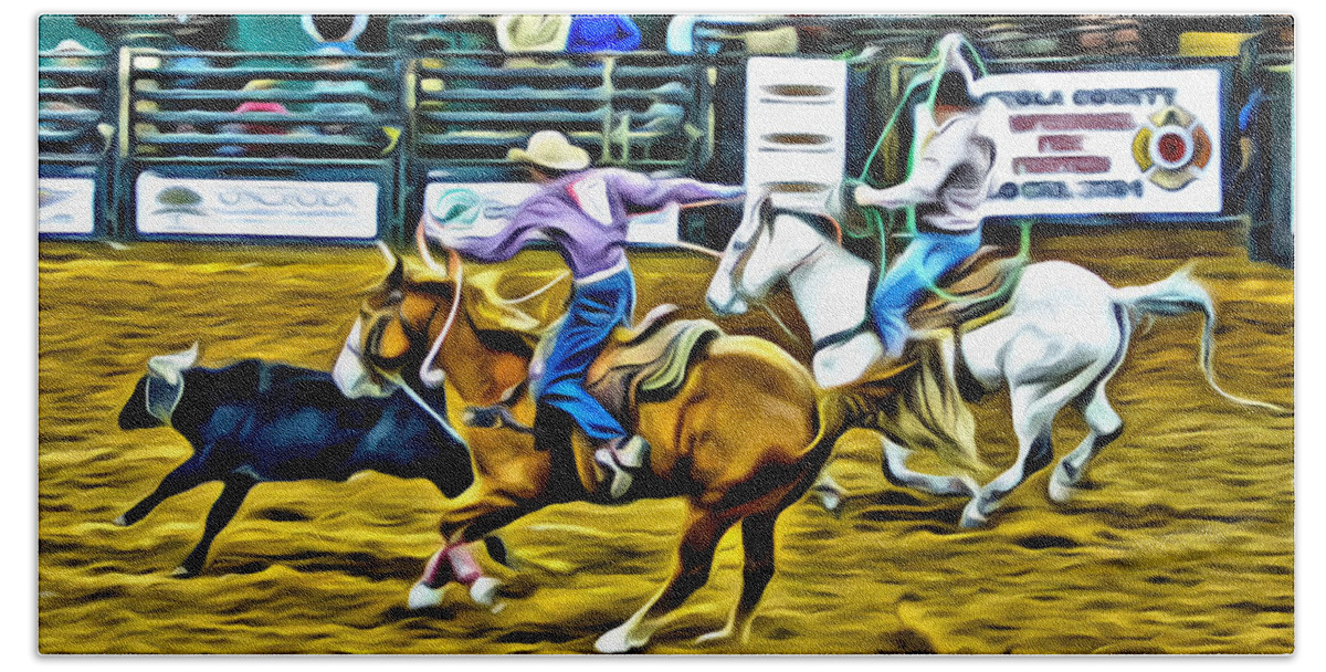 Team Ropers Hand Towel featuring the photograph Team Ropers by Alice Gipson